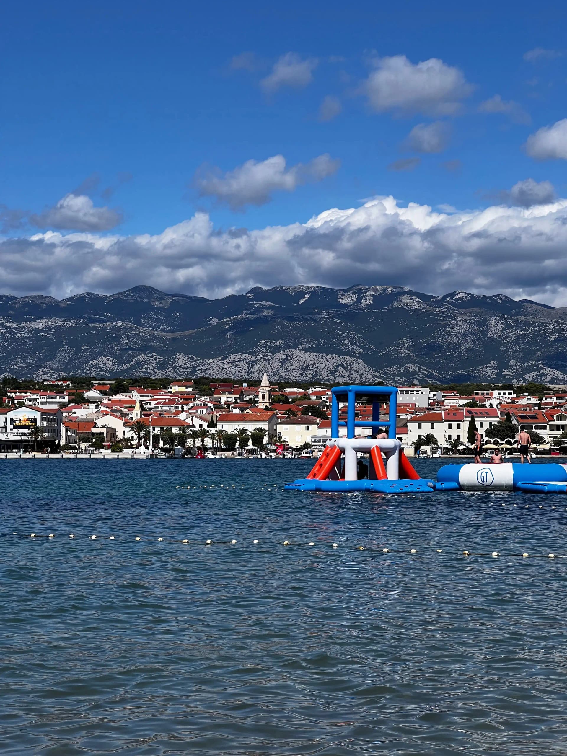 Novalja on Pag island, the Velebit mountains across the channel