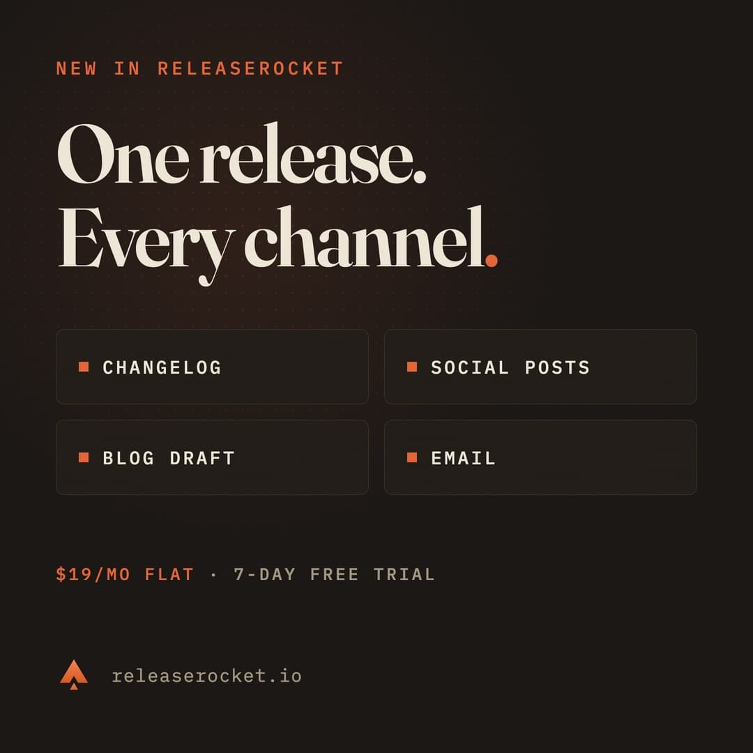 Feature announcement square reading One release. Every channel. with four channel chips and pricing